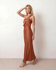 Aura Low Back Glossy Maxi Dress