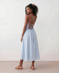 Stella Spaghetti Strap Lace-Up Midi Dress with Open Back