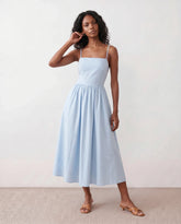 Stella Spaghetti Strap Lace-Up Midi Dress with Open Back