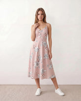 Floral Button Spaghetti Midi Dress