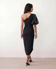 One-Shoulder Plunge Midi Dress
