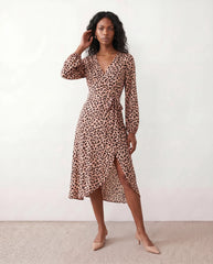 Rosa Animal Print Wrap Midi Dress with Front Slit