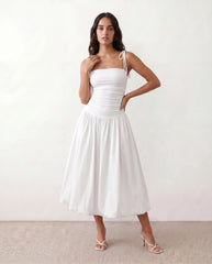 Ruffle Square Neck Low Back Midi Dress