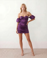 Satin Sweetheart Puff Sleeve Mini Dress