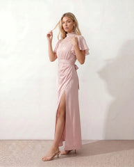 Zoe Open Back Glossy Maxi Dress