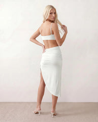 Backless Ruched Spaghetti Midi