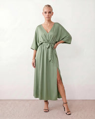 Rhea V-Neck Open Back Maxi Dress