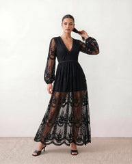 Zia Plunge Neck Lace-Up Maxi Dress