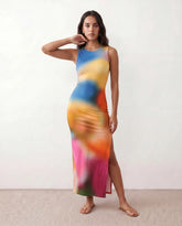 Calia Abstract Print Side Slit Maxi Dress