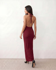 Isla Halter V-Neck Maxi Dress