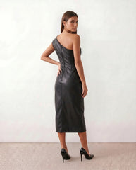 Faux Leather Pencil Midi Dress