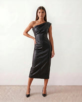 Faux Leather Pencil Midi Dress