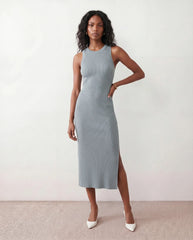 Raina Ribbed Knit Fitted Midi Dress with Side Slit