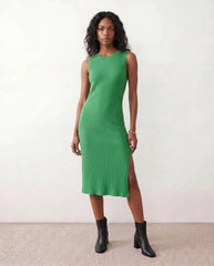 Raina Ribbed Knit Fitted Midi Dress with Side Slit
