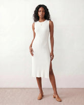 Raina Ribbed Knit Fitted Midi Dress with Side Slit