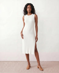 Raina Ribbed Knit Fitted Midi Dress with Side Slit