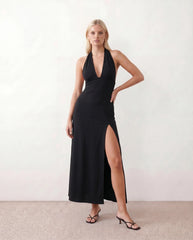Greta Halter Plunge Neck Maxi Dress