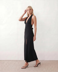 Greta Halter Plunge Neck Maxi Dress