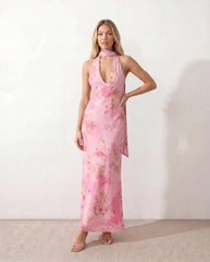 Aria | Halter Cowl Neck Maxi Dress