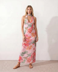 Aria | Halter Cowl Neck Maxi Dress