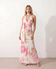 Aria | Halter Cowl Neck Maxi Dress