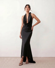 Georgina Satin Cowl Neck Maxi Dress with Open Back