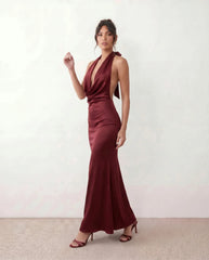 Georgina Satin Cowl Neck Maxi Dress with Open Back