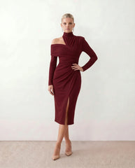 Felisa Asymmetric Neck Open Back Midi Dress