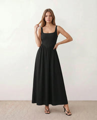 Colleen A-Line Maxi Dress with Corset Bodice & Smocked Back