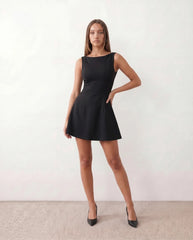 Beata Low Back Cutout Mini Dress with A-Line Skirt