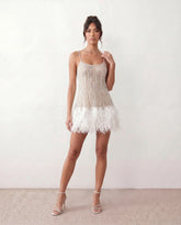 Sequin Feather Backless Mini Dress