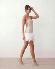 Sequin Feather Backless Mini Dress