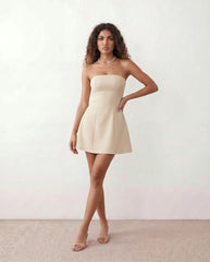 Camilla Strapless Pleated Mini Dress with A-Line Skirt