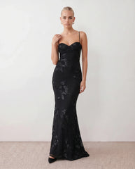 Ionela Mermaid Spaghetti Strap Maxi Dress with Lace-Up Back
