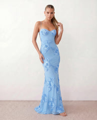 Ionela Mermaid Spaghetti Strap Maxi Dress with Lace-Up Back