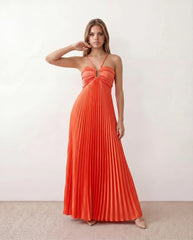 Estella Pleated Strapless Maxi Dress with Open Back