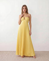 Estella Pleated Strapless Maxi Dress with Open Back