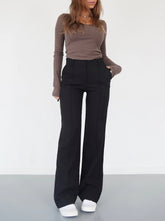 High-Waisted Straight-Leg Trousers