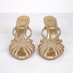 Erica Women's Gold Strappy Mule Heels – Elegant Open Toe
