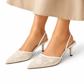 Hannah Embroidered Mesh Mule Heels