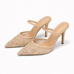 Hannah Embroidered Mesh Mule Heels