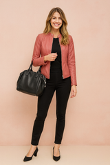 Ursula | Fitted Collarless Biker Jacket