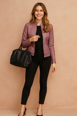 Ursula | Fitted Collarless Biker Jacket