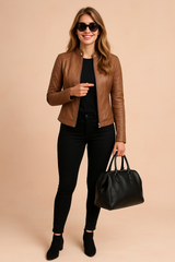 Ursula | Fitted Collarless Biker Jacket