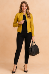 Ursula | Fitted Collarless Biker Jacket