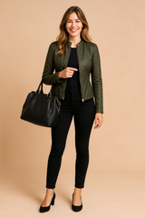 Ursula | Fitted Collarless Biker Jacket
