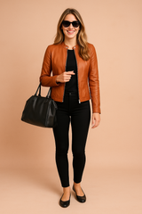 Ursula | Fitted Collarless Biker Jacket