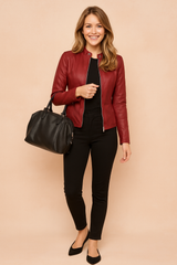 Ursula | Fitted Collarless Biker Jacket