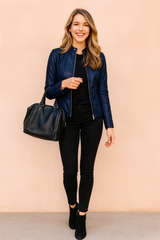 Ursula | Fitted Collarless Biker Jacket