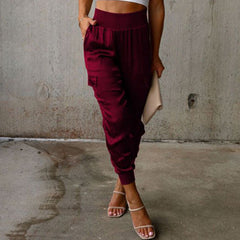 High-Waisted Satin Trousers
